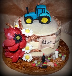 gâteau diplôme, sans gluten coquelicots tracteur