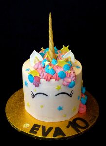 gâteau anniversaire, sans gluten licorne bleu et rose