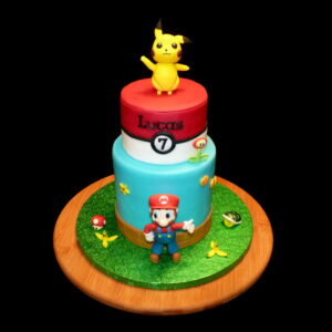gateau anniversaire, sans gluten, Pikachu et Mario